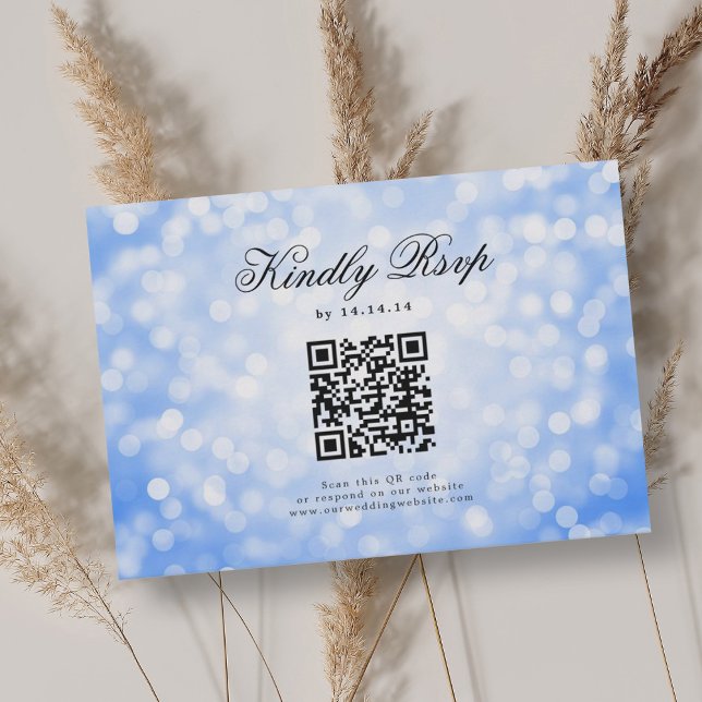 Elegante Casamento QR RSVP Bokeh Luzes Marinho Azu (Elegant Wedding QR RSVP Bokeh Lights Navy Blue )