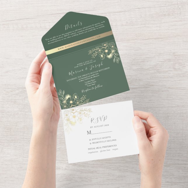 Elegante Casamento Verde Oliva Dourado (Aba destacável)