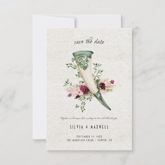 Elegante Casamento Viking Salve a Data (Frente)