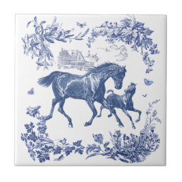 Elegante Cavalos Azuis Vintage Floral