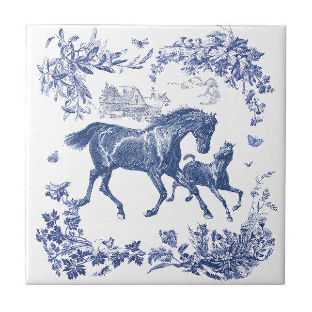 Elegante Cavalos Azuis Vintage Floral (Frente)