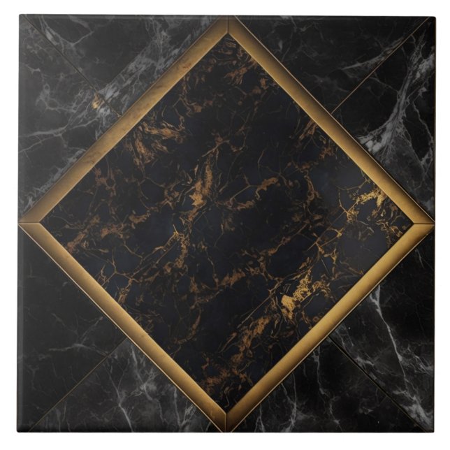 Elegante cerâmica azulejo mármore preto de ouro (Frente)