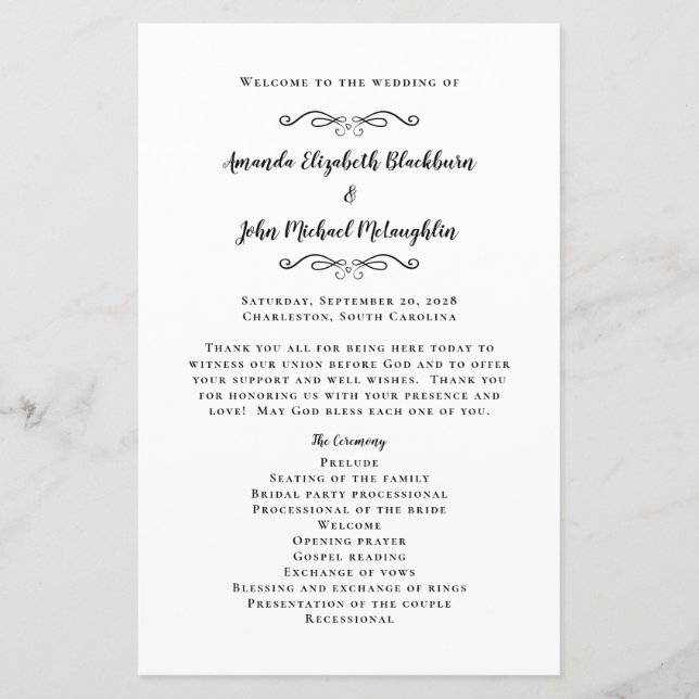 Elegante Cerimônia de Casamento Negro Programa de  (Frente)