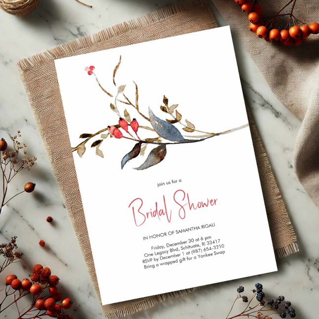 Elegante Chá de panela de Convites Botânicos (Rustic bridal shower invitations watercolor botanicals)