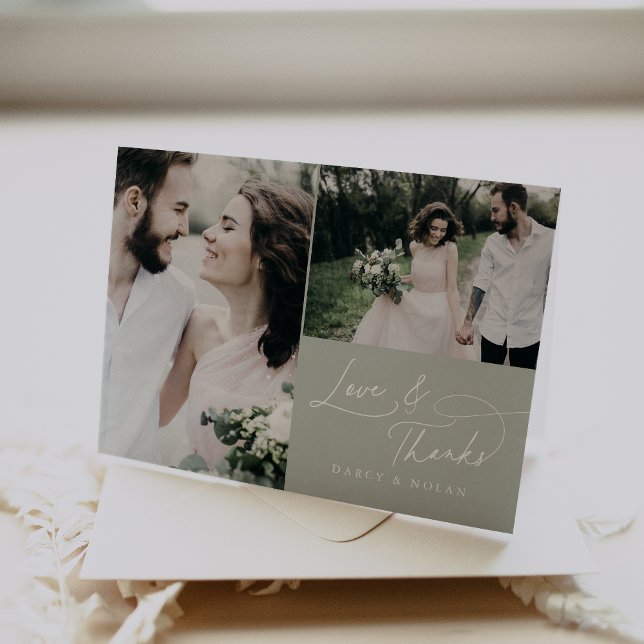 Elegante Charm Green Wedding Foto de agradecimento (Elegant Charm Green Wedding Photo Thank You Cards)