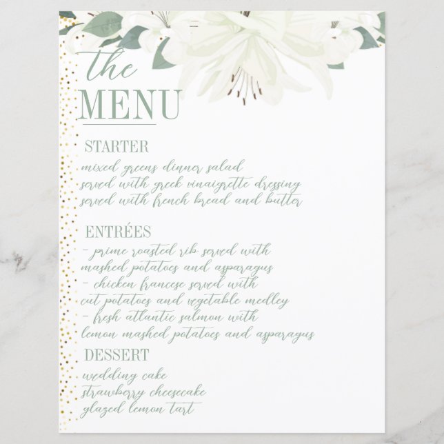 Elegante Charm Green Wildflower Menu (Frente)