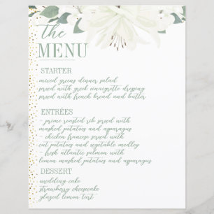 Elegante Charm Green Wildflower Menu