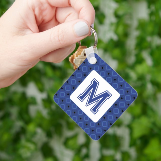 Elegante Chaveiro azul acinzentado com monograma (Mão)