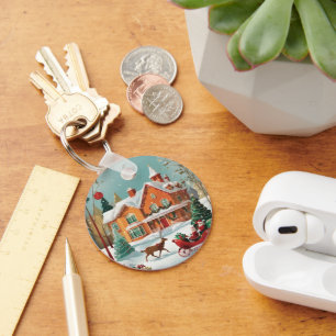 Elegante Chaveiro do Círculo Metálico Feliz de Nat