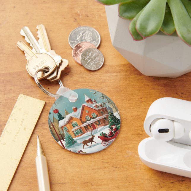 Elegante Chaveiro do Círculo Metálico Feliz de Nat (Mesa)
