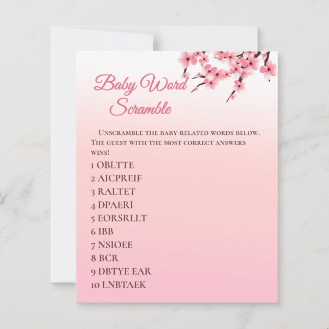 Elegante Cherry Blossom Baby Word Scramble Game (Frente)
