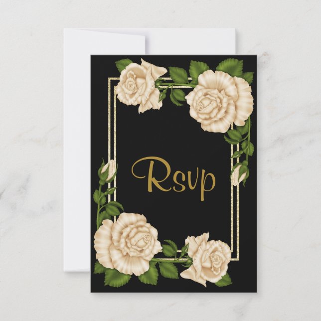 Elegante Chic Corner Ivory Rosas Casamento RSVP (Frente)