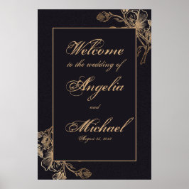 Elegante Chic Dourado Faux Metal Floral Poster de 