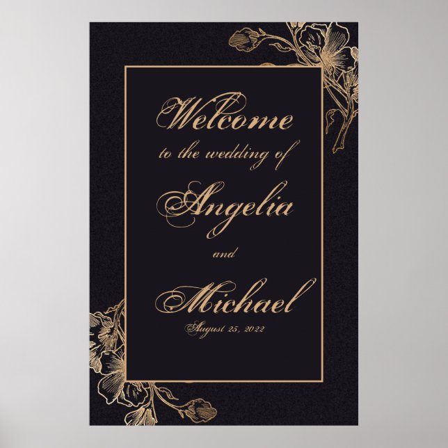 Elegante Chic Dourado Faux Metal Floral Poster de  (Frente)