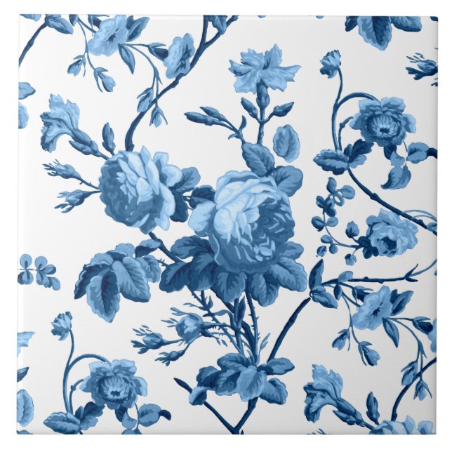 Elegante Chic Vintage Blue Rosa Floral (Frente)
