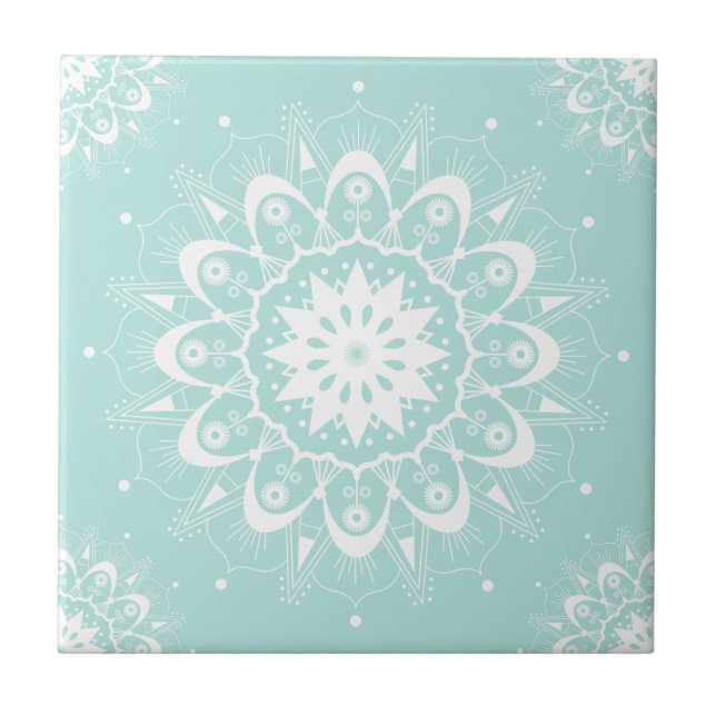 Elegante Chic White Teal Floral Geométrico Mandala (Frente)