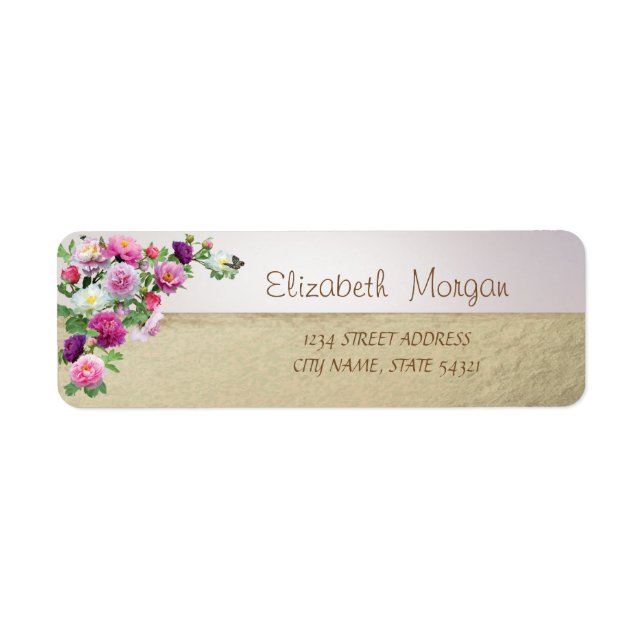 Elegante Chique, Ouro, Flores Etiqueta de Endereço (Frente)