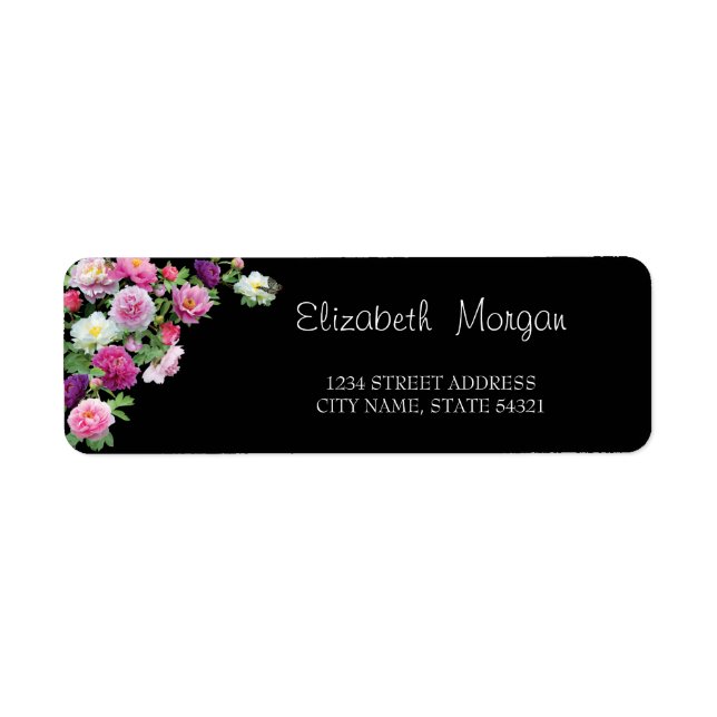 Elegante Chique, Preto, Etiqueta de Endereço com F (Frente)