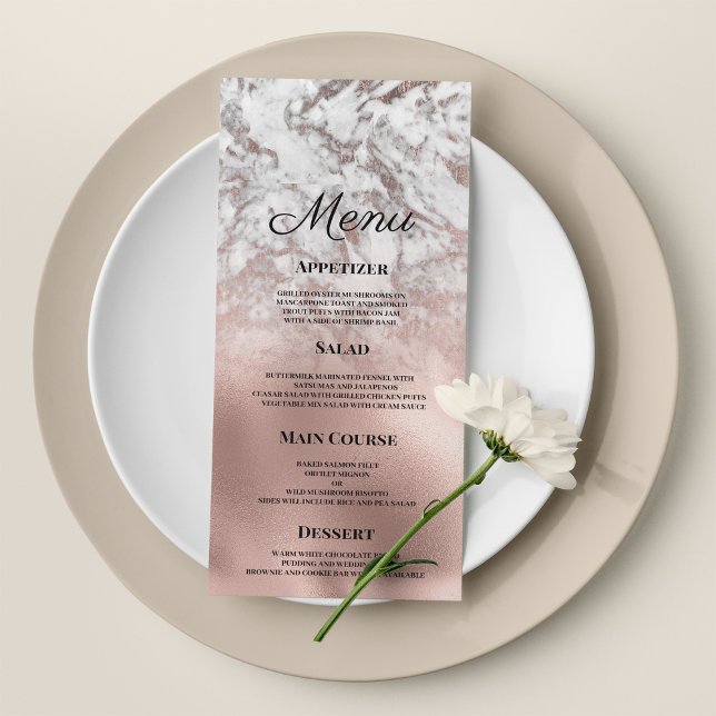 Elegante cinza branca rosa dourada Menu Casamento (Elegant gray white rose gold marble Wedding Menu )