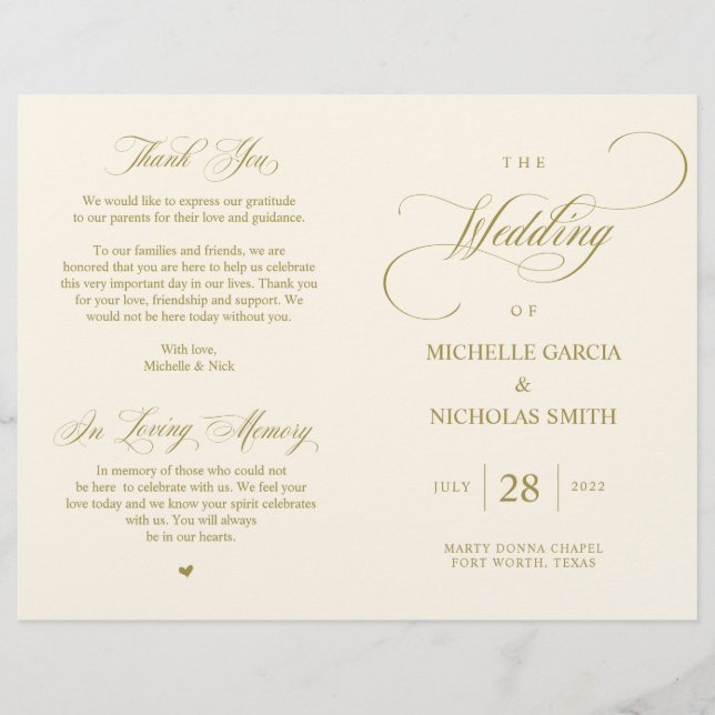 Elegante Clássico Dourado, Casamento dobrável (Frente)