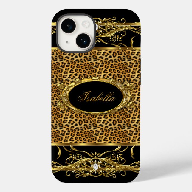 Elegante Clássico Dourado Leopardo Preto (Verso)