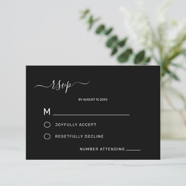 Elegante clássico minimalista preto casamento RSVP (Em pé/Frente)