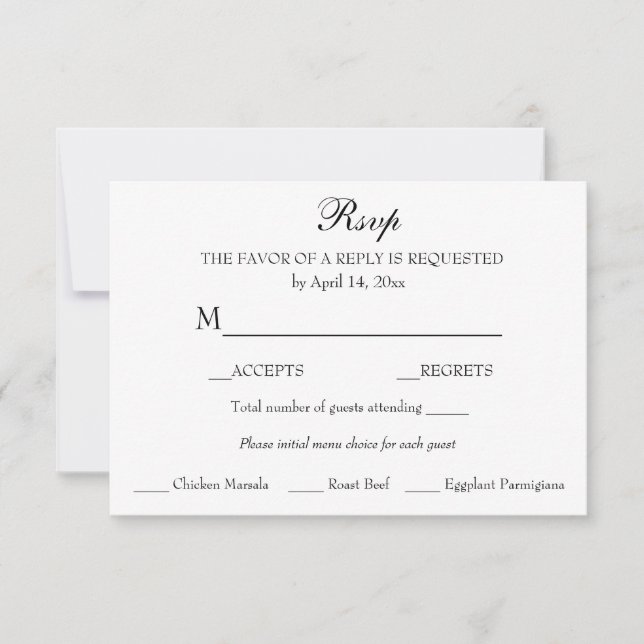 Elegante Clássico Minimalista RSVP de Resposta (Frente)