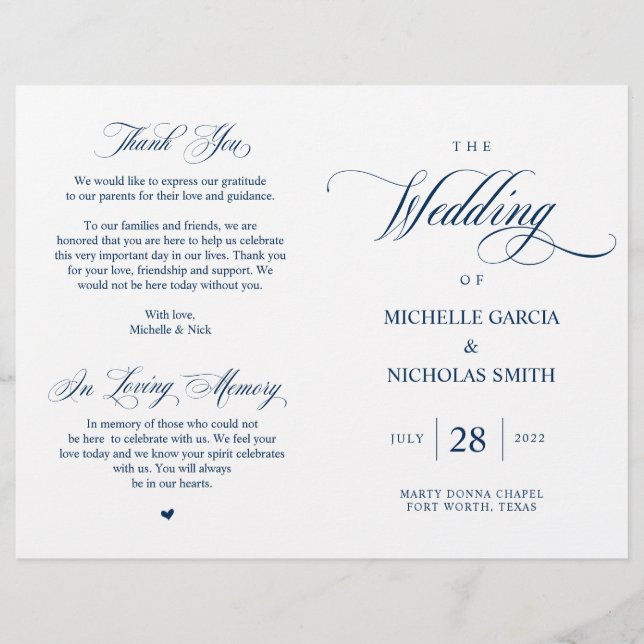 Elegante Classy Marinho Blue, Programa de Casament (Frente)