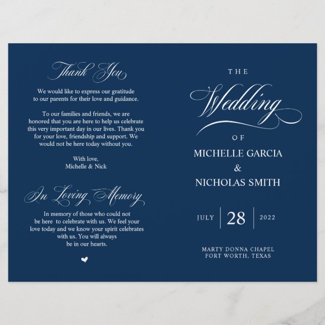 Elegante Classy Marinho Blue, Programa de Casament (Frente)