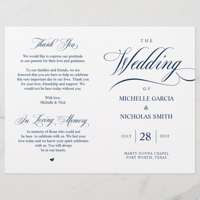 Elegante Classy Marinho Blue, Programa de Casament (Frente)