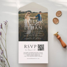 Elegante Código QR Branco Foto Casamento