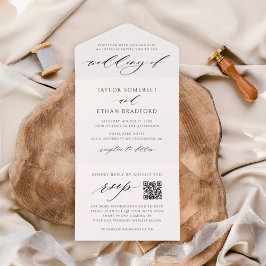 Elegante Código QR Branco RSVP Caligrafia Casament