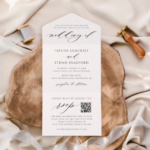 Elegante Código QR Branco RSVP Caligrafia Casament