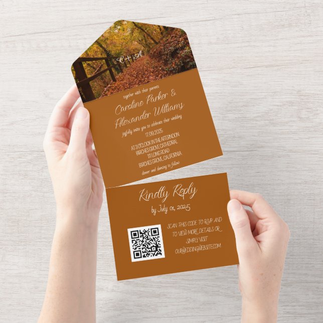 Elegante Código QR Caprichoso RSVP em Script Terra (Aba destacável)