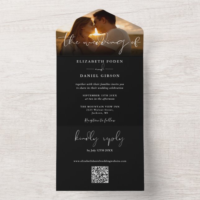 Elegante Código QR Preto e Branco Foto de Casament (Interno)