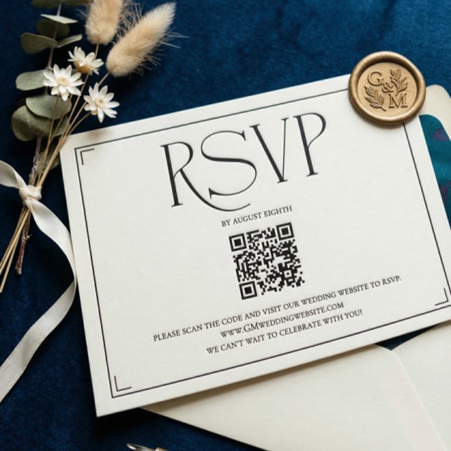Elegante Código QR RSVP Preto Branco Casamento  (Criador carregado)