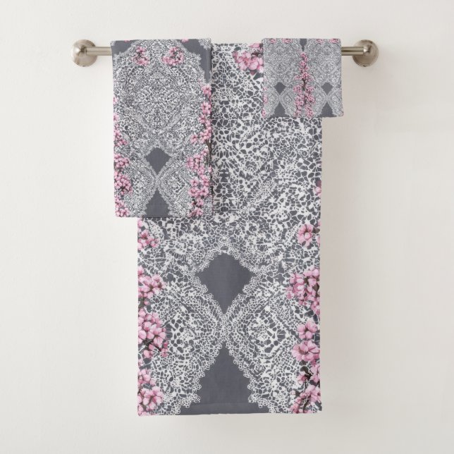 Elegante Conjunto de Toalhas de Renda Rosa Floral  (Insitu)