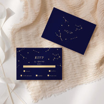 Elegante Constellação Azul e Dourado RSVP de Casam