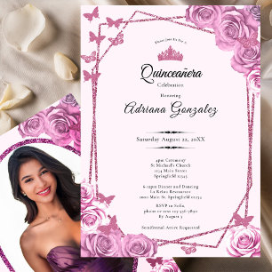 Elegante convite de 15 anos rosa Quinceanera