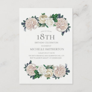 Elegante Convite de 18 Anos Floral Creme Marfim