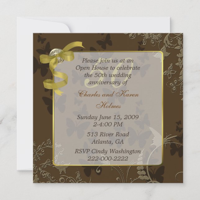 Elegante Convite de 50º Aniversário de Casamento (Frente)