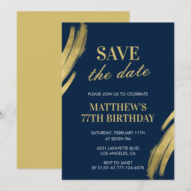 Elegante convite de 77º aniversário Navy Save the  (Frente/Verso)