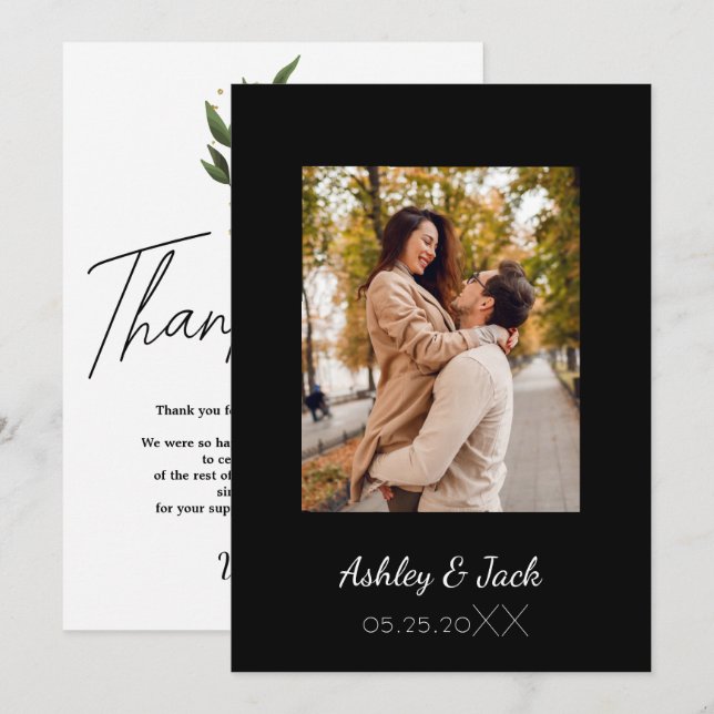 Elegante Convite de Agradecimento de Casamento com (Frente/Verso)