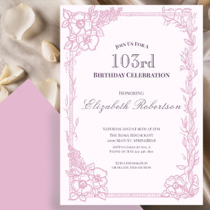Elegante Convite de Aniversário de 103 Anos Femini
