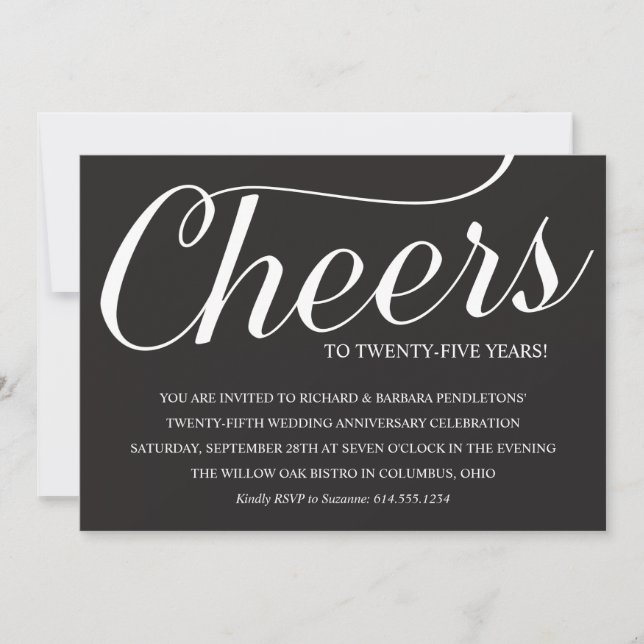 Elegante Convite de Aniversário de 25 Anos de Casa (Frente)