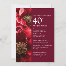Elegante Convite de Aniversário de 40 Anos Floral 
