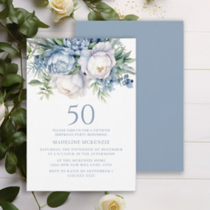 Elegante Convite de Aniversário de 50 anos Floral