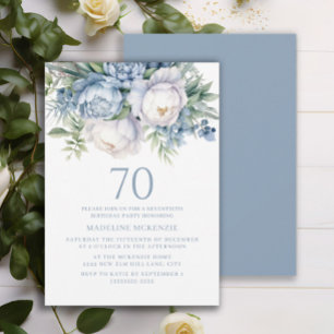 Elegante Convite de Aniversário de 70 Anos em Azul