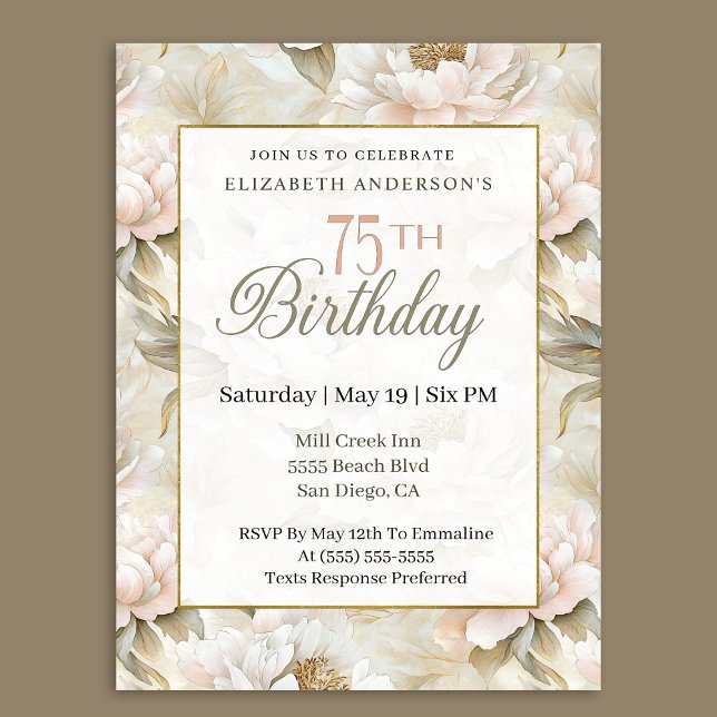 Elegante Convite de Aniversário de 75 anos com Peô (Criador carregado)