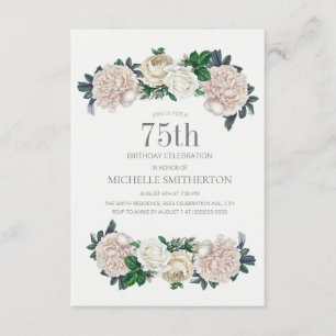 Elegante Convite de Aniversário de 75 Anos Floral 